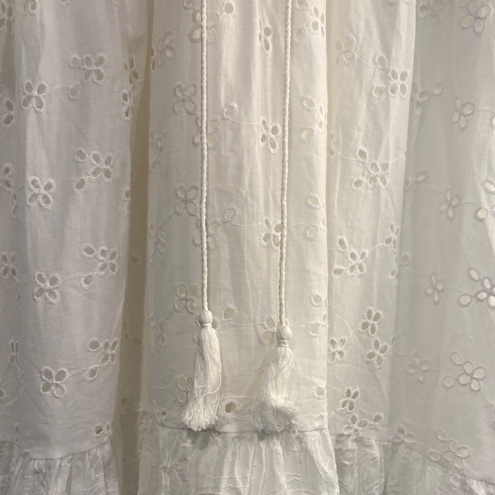 Fit and Flare Romantic White Dress Eyelet Heart Lace Bell Sleeve Boho Resort XS - Picture 7 of 12